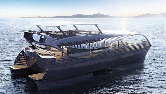 Revealed in September, the electric SolarImpact yacht (pictured) relies on enough solar panels to cover a full-size tennis court 